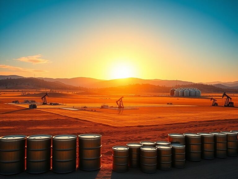 Flick International Vast oil field under a blue sky with oil rigs and tanks