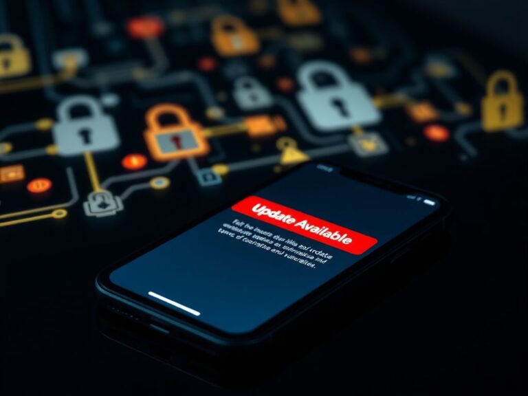 Flick International A close-up view of an iPhone displaying an urgent software update notification on a dark table.