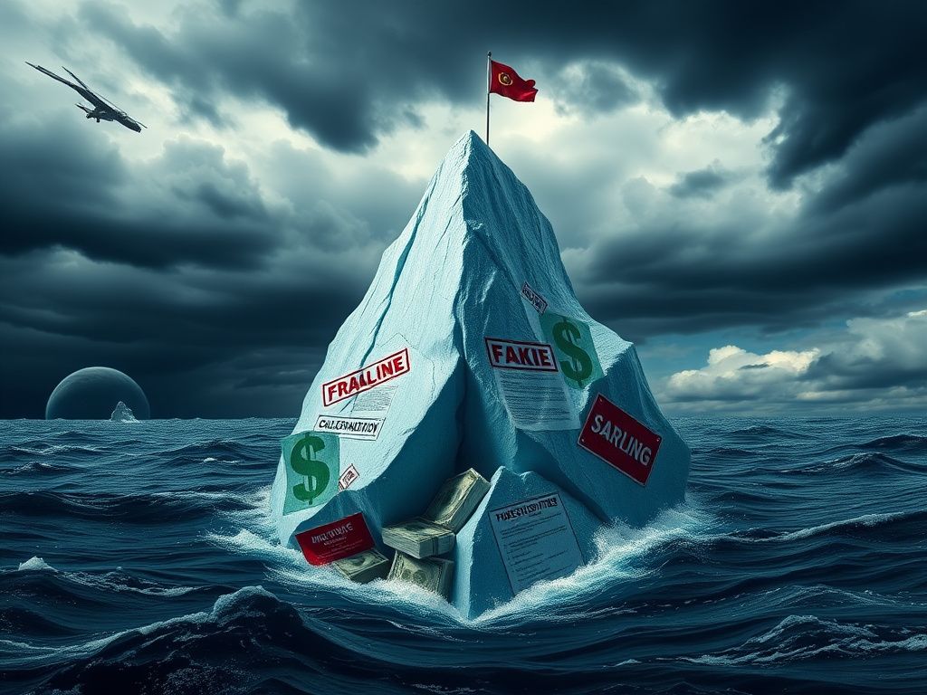 Flick International Cracked iceberg floating in turbulent waters symbolizing welfare fraud scrutiny