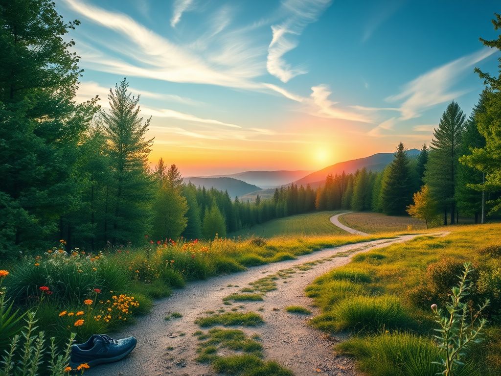 Flick International A winding path through a lush, green forest representing the journey of life and fitness over time.