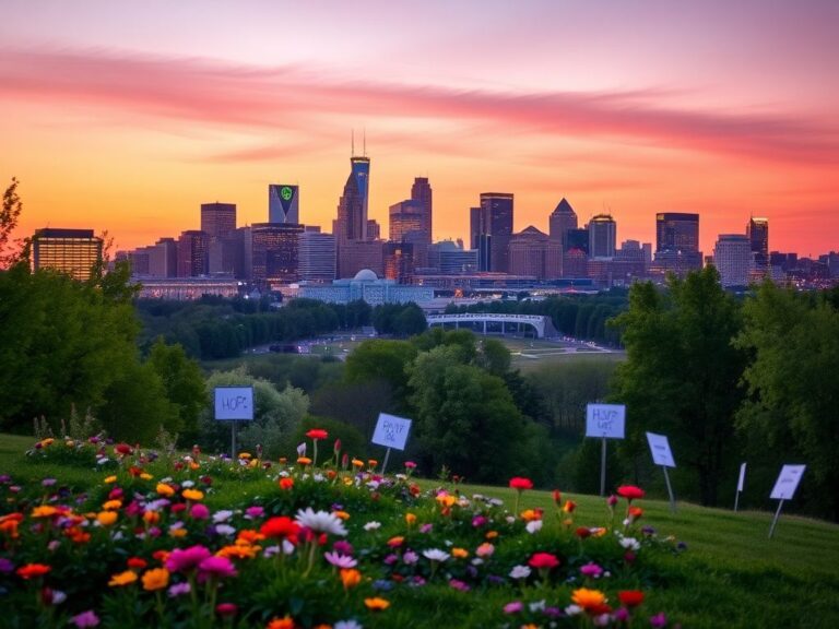 Flick International Serene landscape of Minneapolis at dusk with skyline and peaceful park setting