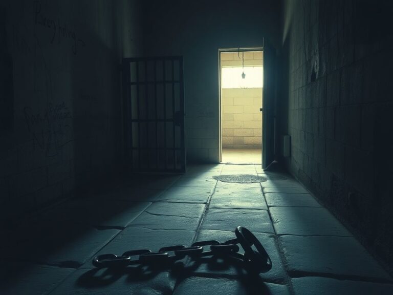 Flick International A dimly lit prison cell symbolizing confinement and despair