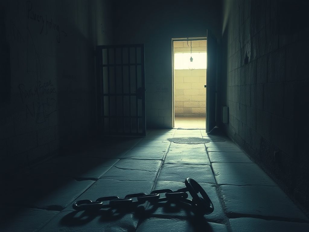 Flick International A dimly lit prison cell symbolizing confinement and despair