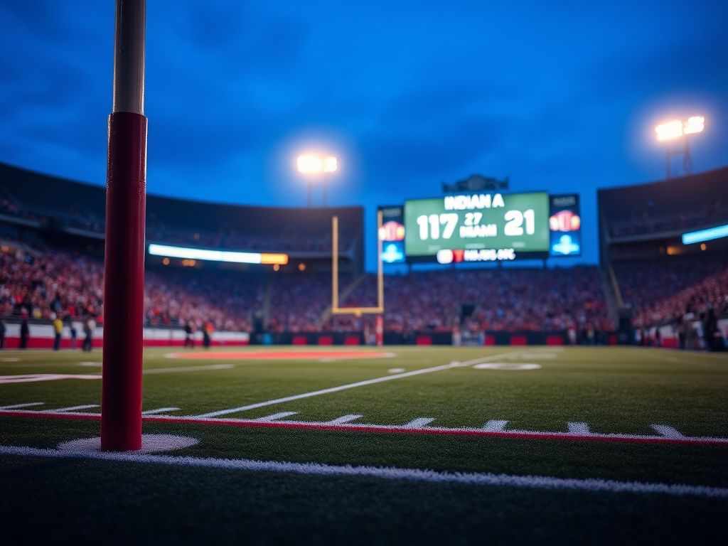 Flick International Dramatic nighttime football scene with Indiana Hoosiers victory symbolism