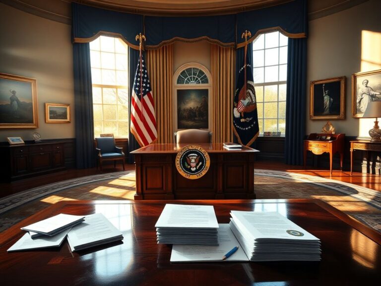 Flick International Grand view of the Oval Office with American flag and presidential seal