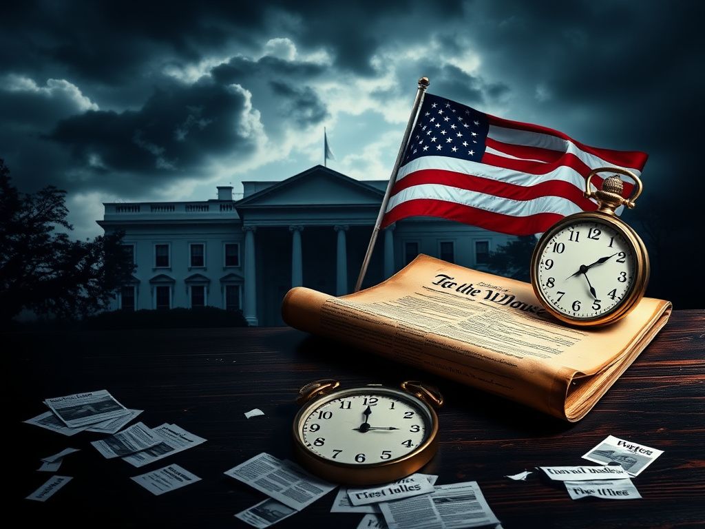 Flick International Conceptual representation of the 25th Amendment with an aged constitution on a dark wooden table