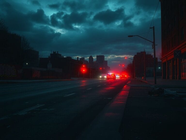 Flick International Empty street in Minneapolis illuminated by police lights, depicting aftermath of chaos