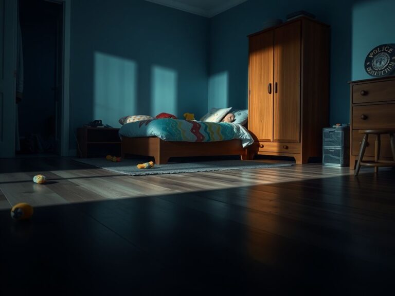 Flick International Bedroom scene with child's bed and hidden fugitive