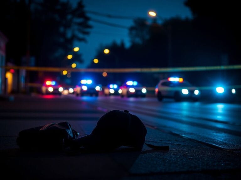 Flick International Dark urban street scene in Portland, with abandoned items and police activity