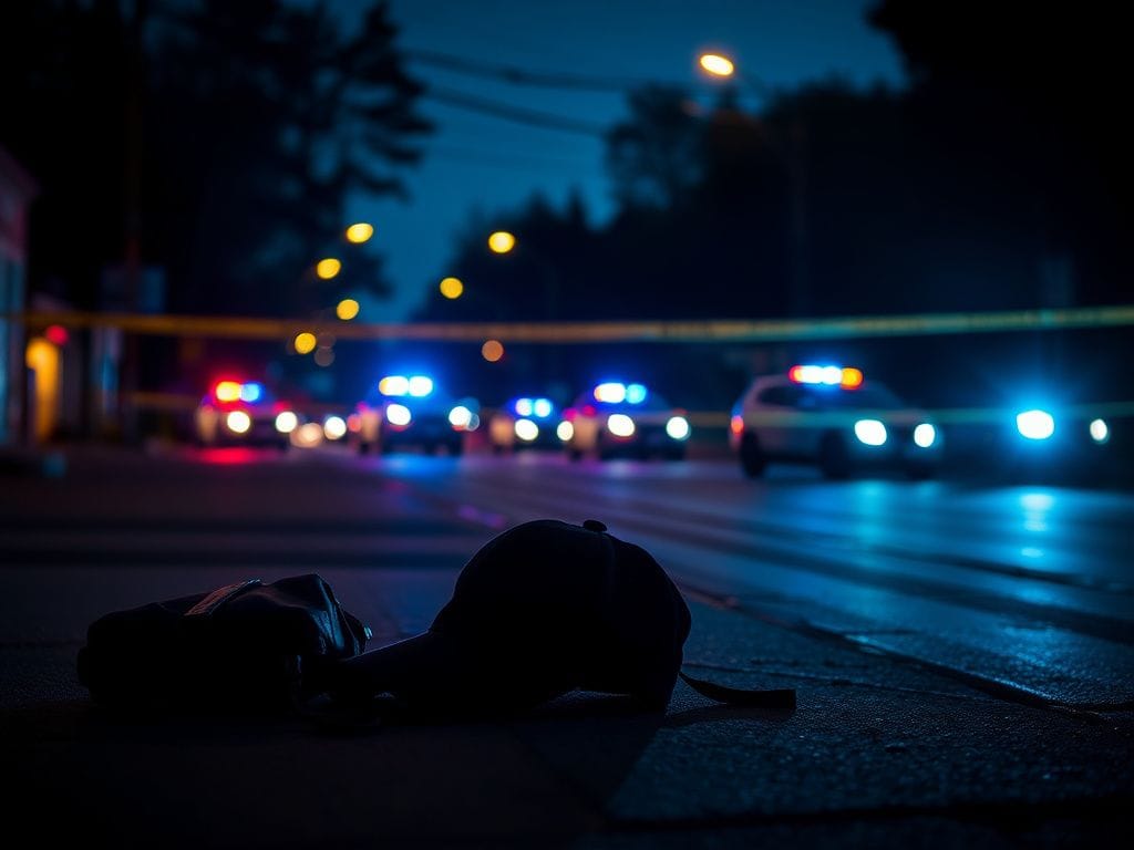 Flick International Dark urban street scene in Portland, with abandoned items and police activity