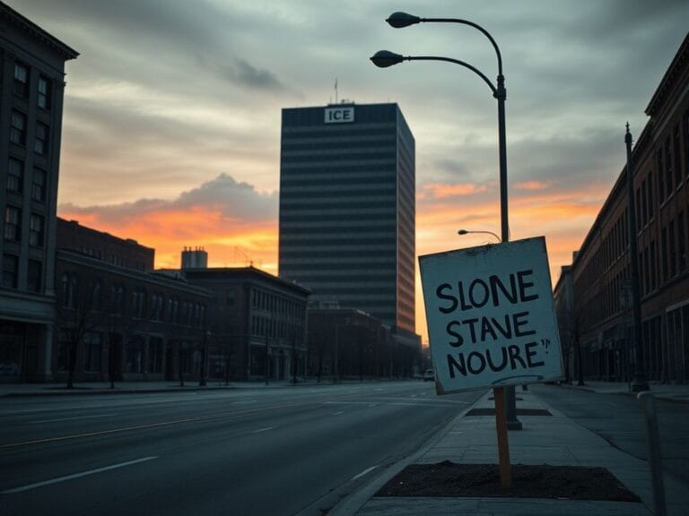 Flick International Abandoned street in Minnesota with ICE office in background