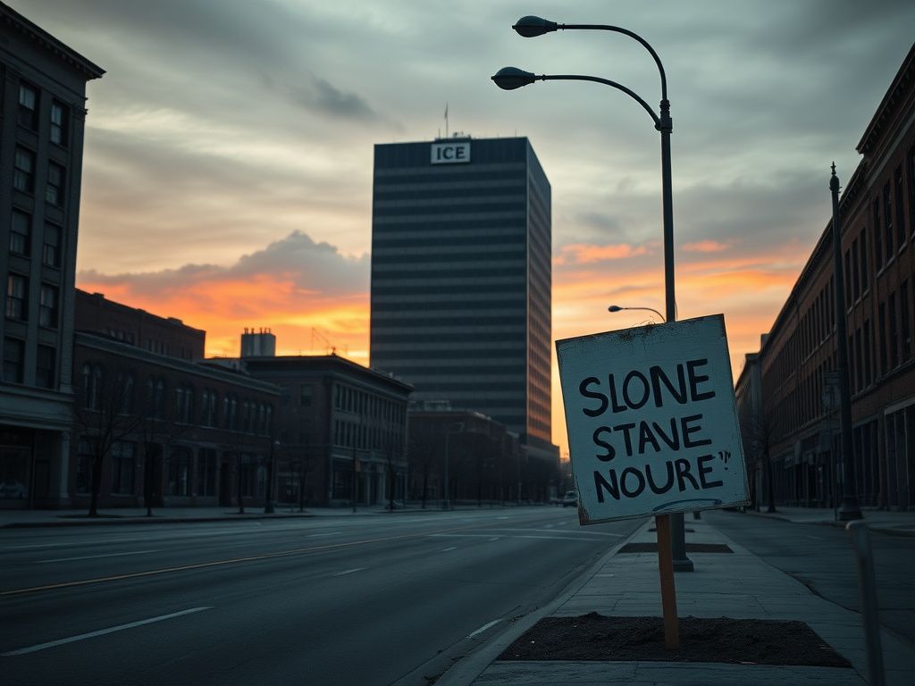 Flick International Abandoned street in Minnesota with ICE office in background