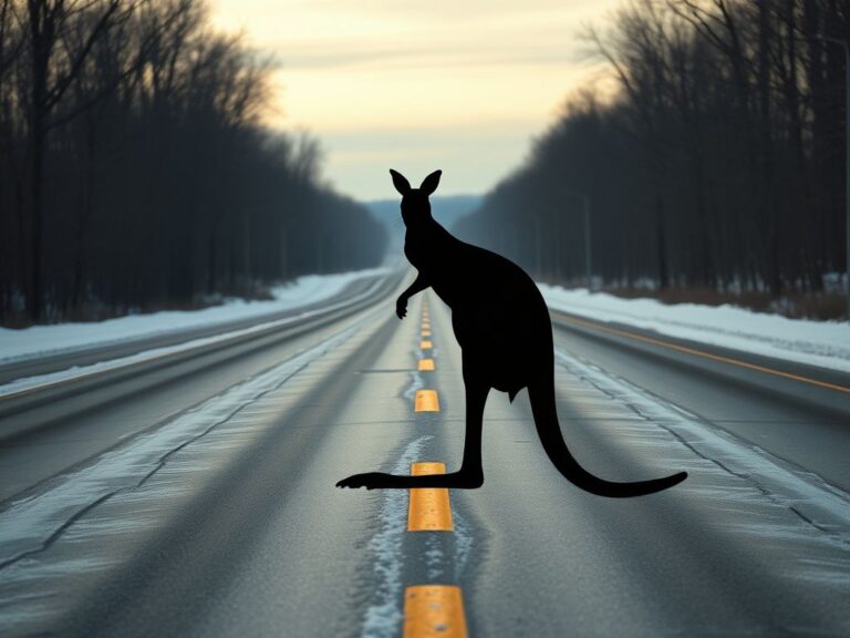 Flick International Injured kangaroo blocking traffic on a Virginia highway