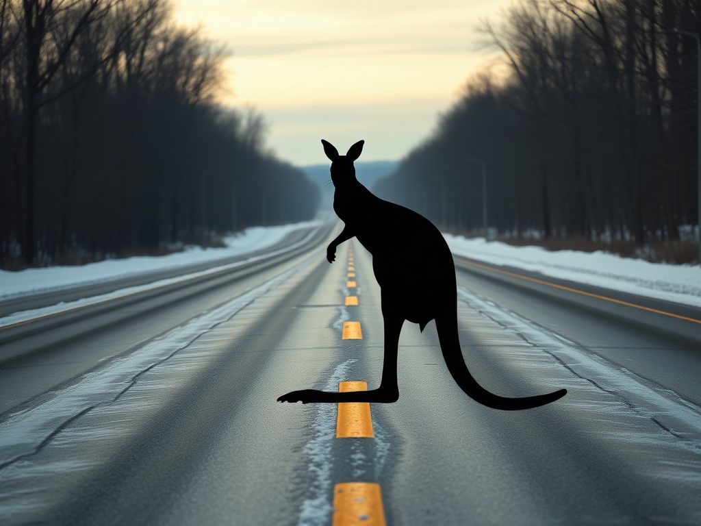 Flick International Injured kangaroo blocking traffic on a Virginia highway