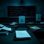 Flick International Eerie classroom setting with school-related items symbolizing betrayal