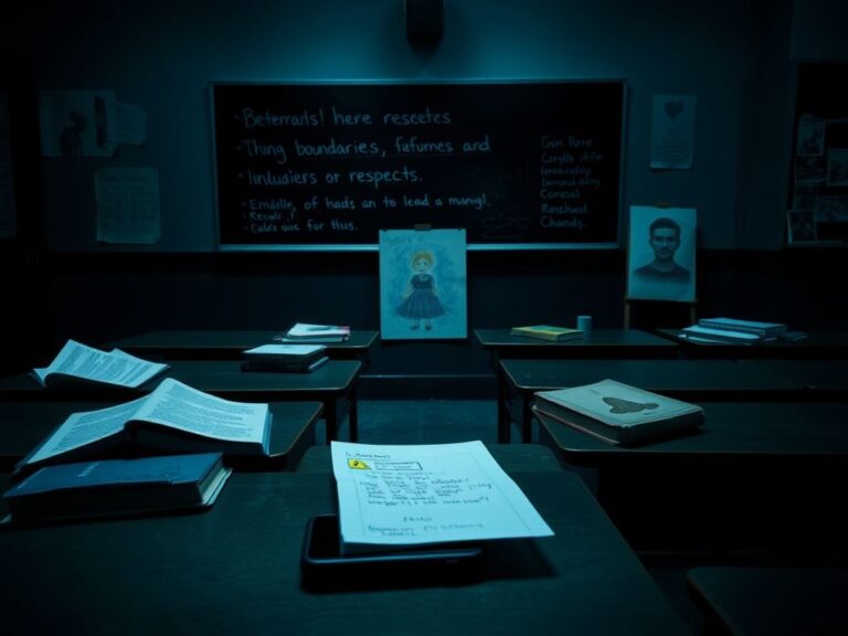 Flick International Eerie classroom setting with school-related items symbolizing betrayal